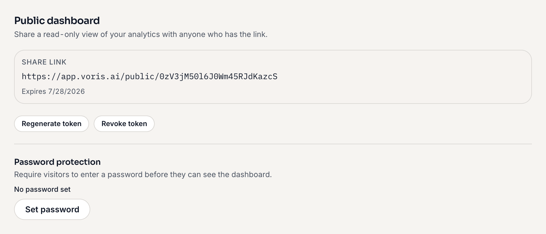 Public dashboard settings